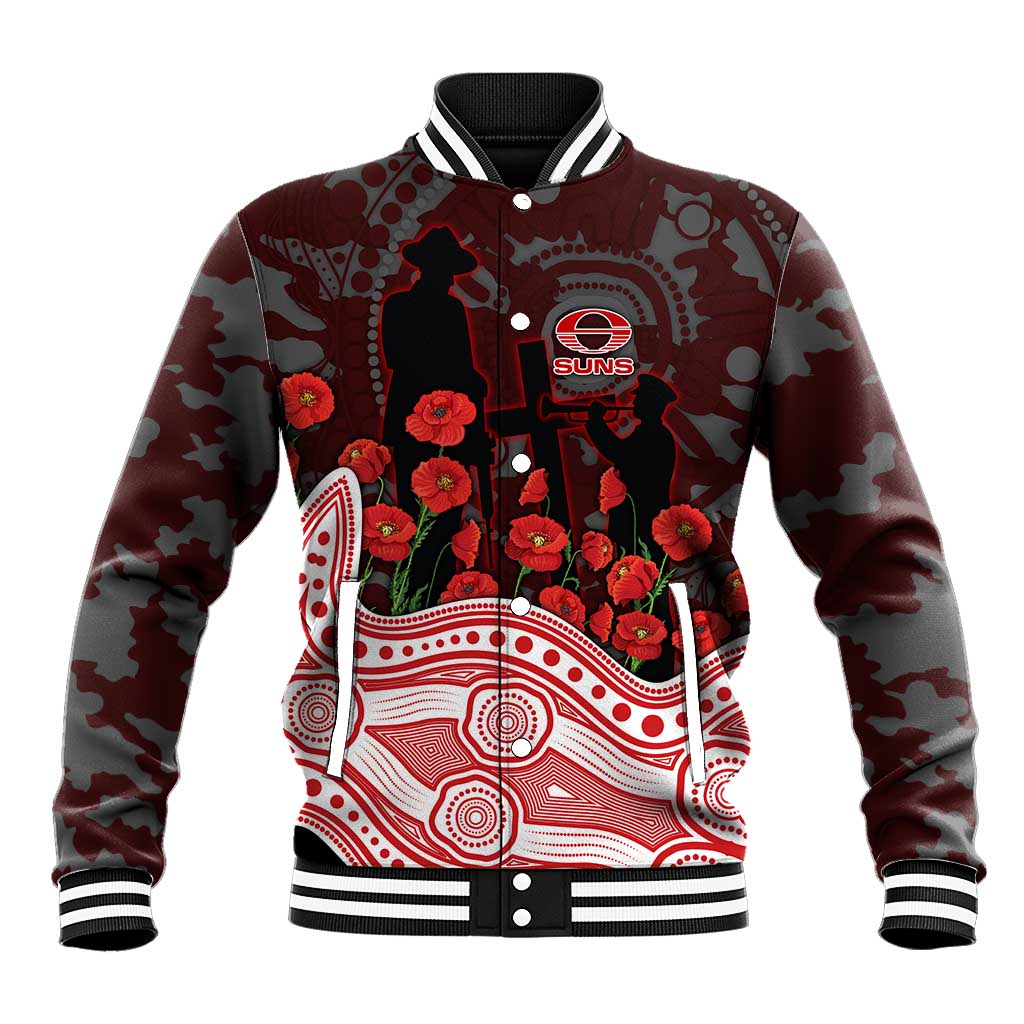 Gold Coast Suns ANZAC Day Baseball Jacket Indigenous Dot Art with Poppy Flower Tribute