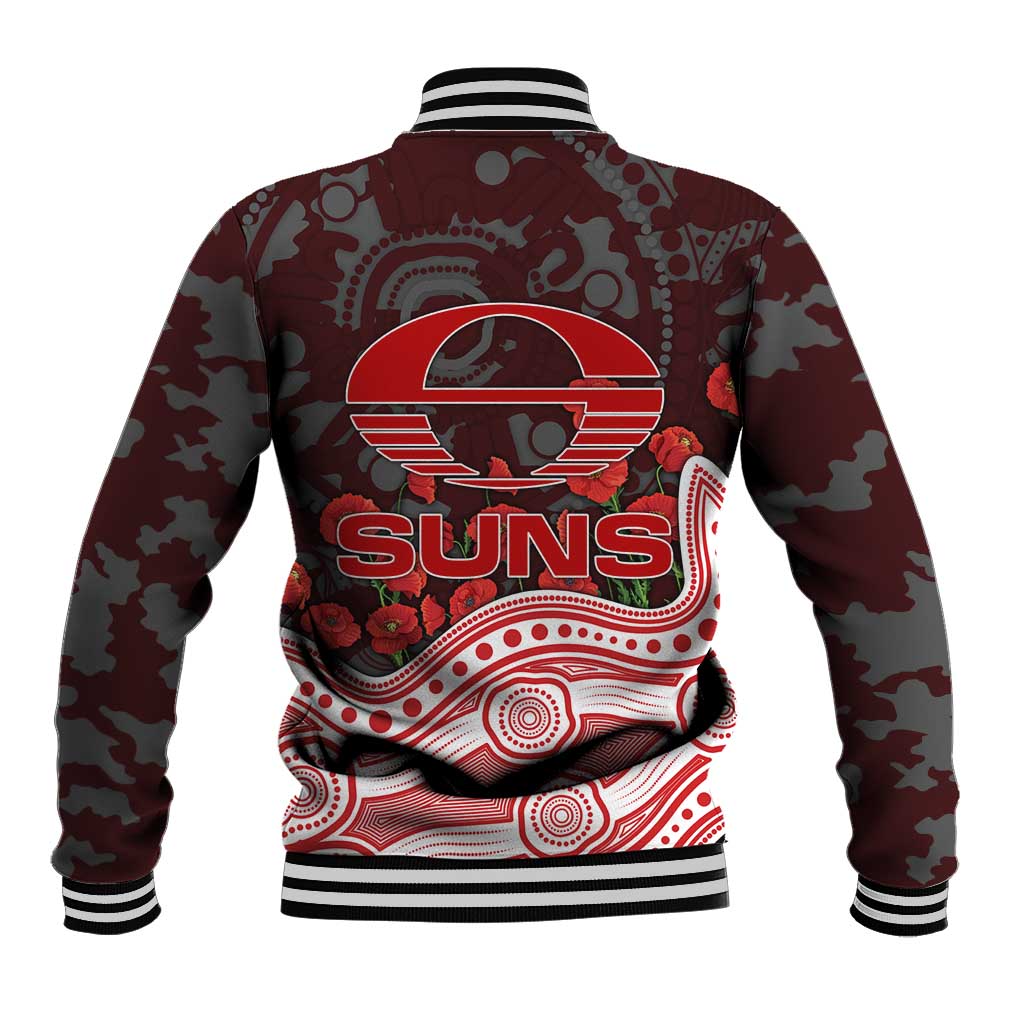 Gold Coast Suns ANZAC Day Baseball Jacket Indigenous Dot Art with Poppy Flower Tribute