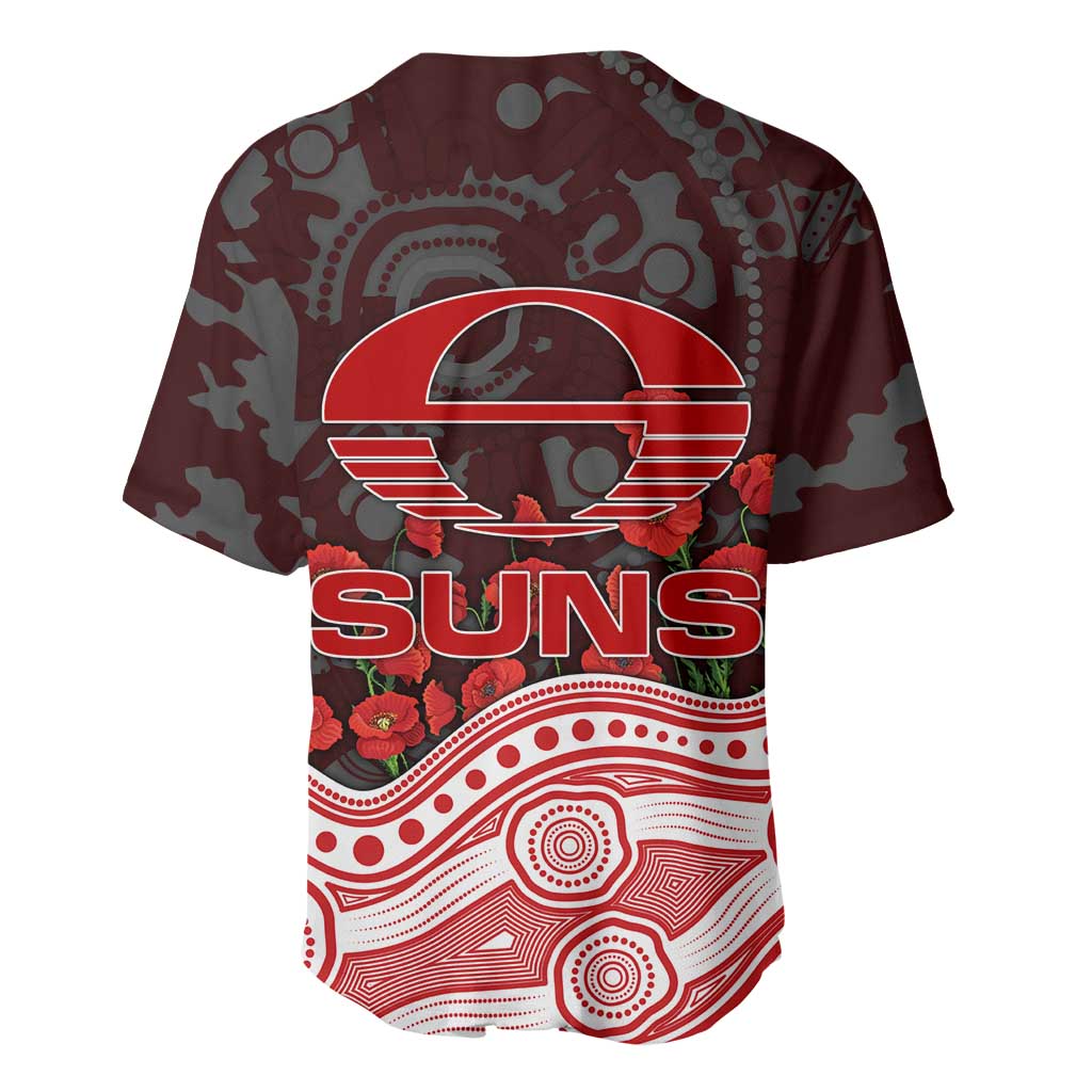 Gold Coast Suns ANZAC Day Baseball Jersey Indigenous Dot Art with Poppy Flower Tribute