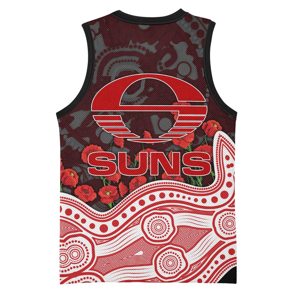 Gold Coast Suns ANZAC Day Basketball Jersey Indigenous Dot Art with Poppy Flower Tribute