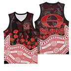 Gold Coast Suns ANZAC Day Basketball Jersey Indigenous Dot Art with Poppy Flower Tribute