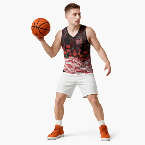 Gold Coast Suns ANZAC Day Basketball Jersey Indigenous Dot Art with Poppy Flower Tribute
