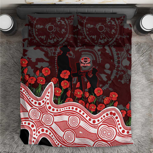 Gold Coast Suns ANZAC Day Bedding Set Indigenous Dot Art with Poppy Flower Tribute
