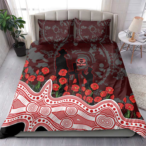 Gold Coast Suns ANZAC Day Bedding Set Indigenous Dot Art with Poppy Flower Tribute