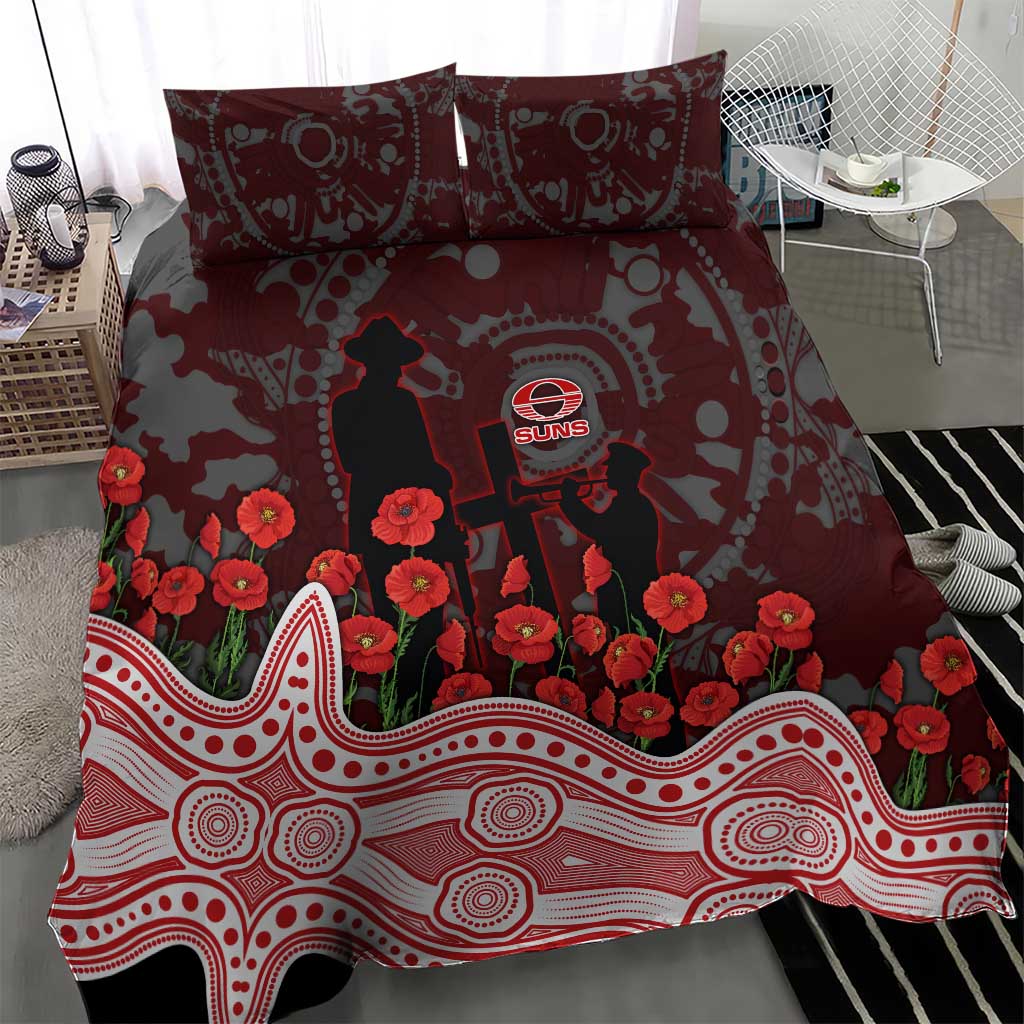 Gold Coast Suns ANZAC Day Bedding Set Indigenous Dot Art with Poppy Flower Tribute