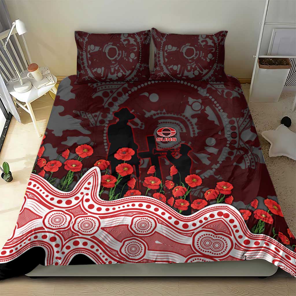 Gold Coast Suns ANZAC Day Bedding Set Indigenous Dot Art with Poppy Flower Tribute