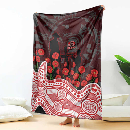 Gold Coast Suns ANZAC Day Blanket Indigenous Dot Art with Poppy Flower Tribute