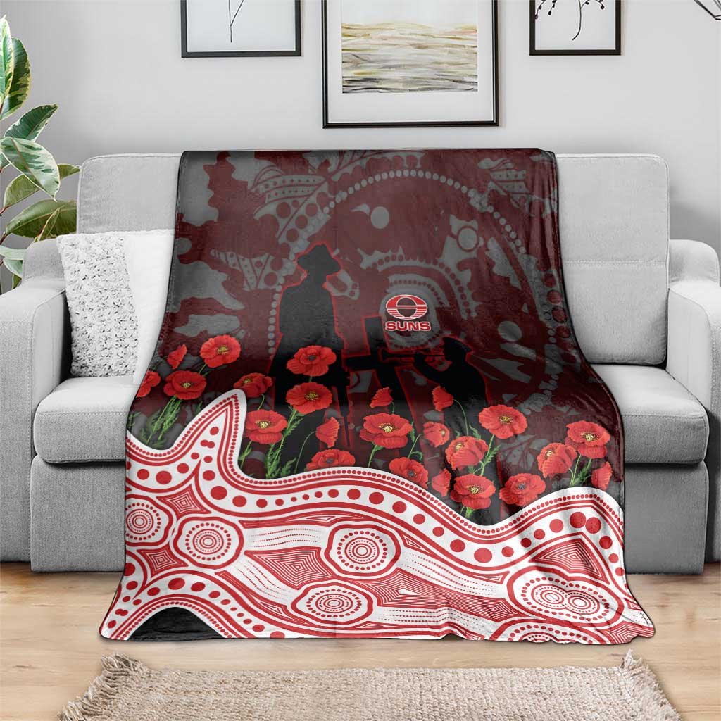 Gold Coast Suns ANZAC Day Blanket Indigenous Dot Art with Poppy Flower Tribute