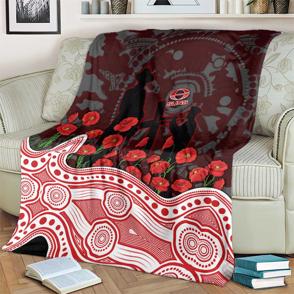 Gold Coast Suns ANZAC Day Blanket Indigenous Dot Art with Poppy Flower Tribute