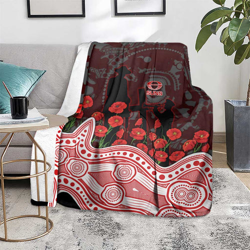 Gold Coast Suns ANZAC Day Blanket Indigenous Dot Art with Poppy Flower Tribute