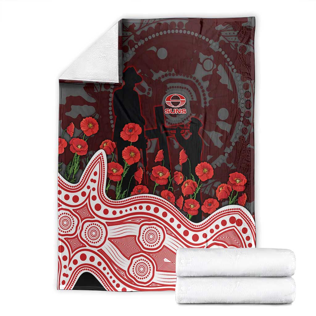 Gold Coast Suns ANZAC Day Blanket Indigenous Dot Art with Poppy Flower Tribute