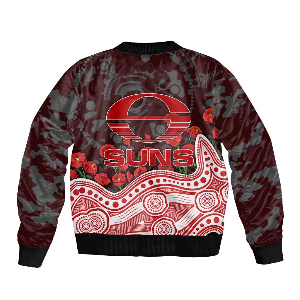Gold Coast Suns ANZAC Day Bomber Jacket Indigenous Dot Art with Poppy Flower Tribute