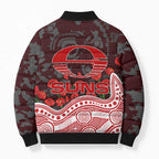 Gold Coast Suns ANZAC Day Bomber Puffer Jacket Indigenous Dot Art with Poppy Flower Tribute