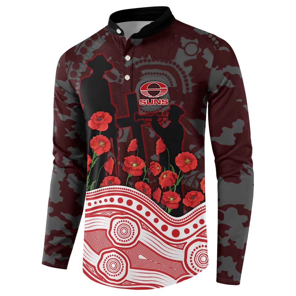 Gold Coast Suns ANZAC Day Button Sweatshirt Indigenous Dot Art with Poppy Flower Tribute