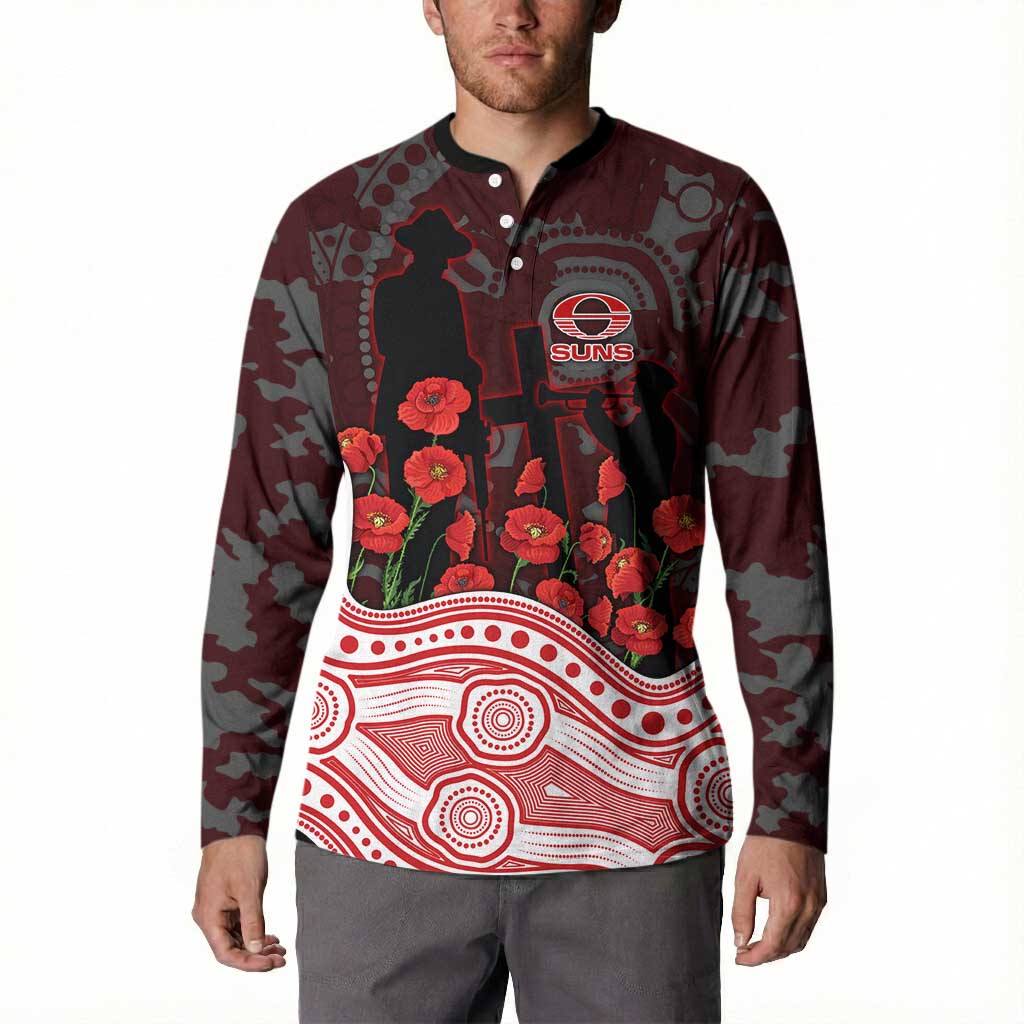 Gold Coast Suns ANZAC Day Button Sweatshirt Indigenous Dot Art with Poppy Flower Tribute