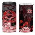 Gold Coast Suns ANZAC Day 4 in 1 Can Cooler Tumbler Indigenous Dot Art with Poppy Flower Tribute