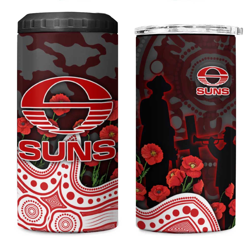Gold Coast Suns ANZAC Day 4 in 1 Can Cooler Tumbler Indigenous Dot Art with Poppy Flower Tribute