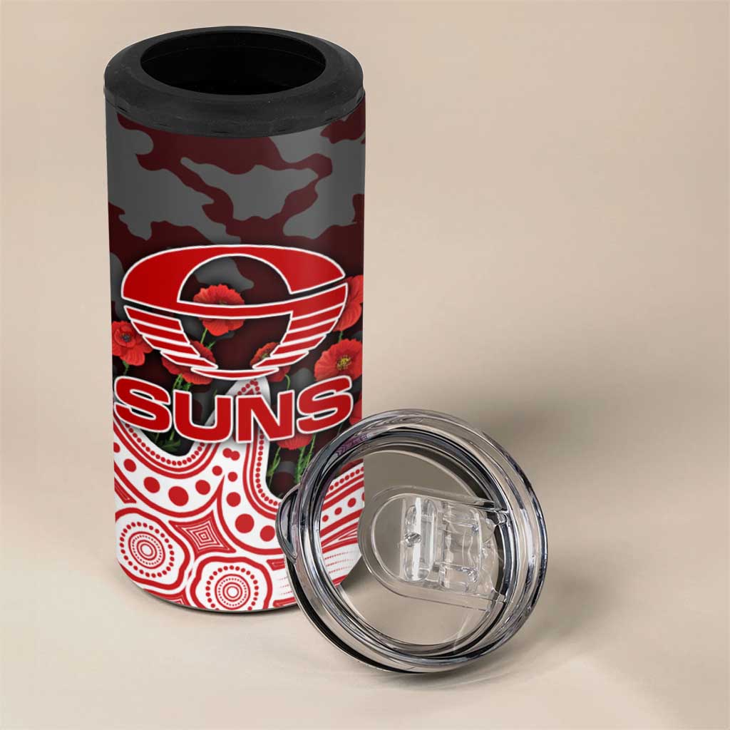 Gold Coast Suns ANZAC Day 4 in 1 Can Cooler Tumbler Indigenous Dot Art with Poppy Flower Tribute