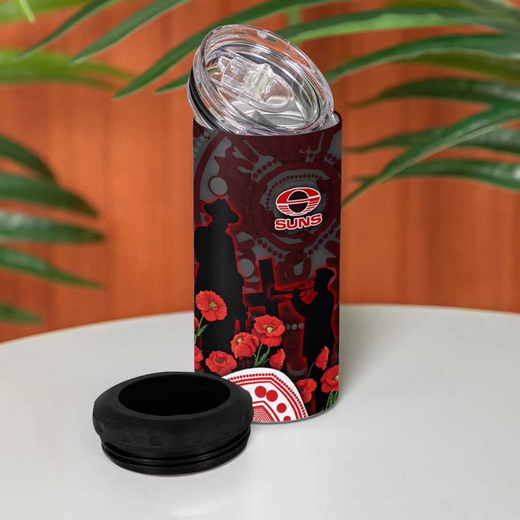 Gold Coast Suns ANZAC Day 4 in 1 Can Cooler Tumbler Indigenous Dot Art with Poppy Flower Tribute