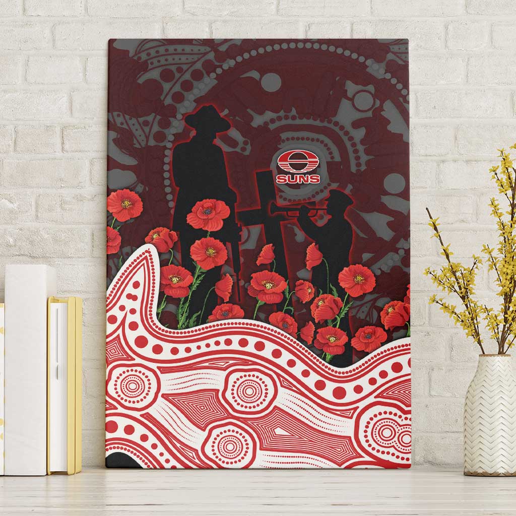 Gold Coast Suns ANZAC Day Canvas Wall Art Indigenous Dot Art with Poppy Flower Tribute