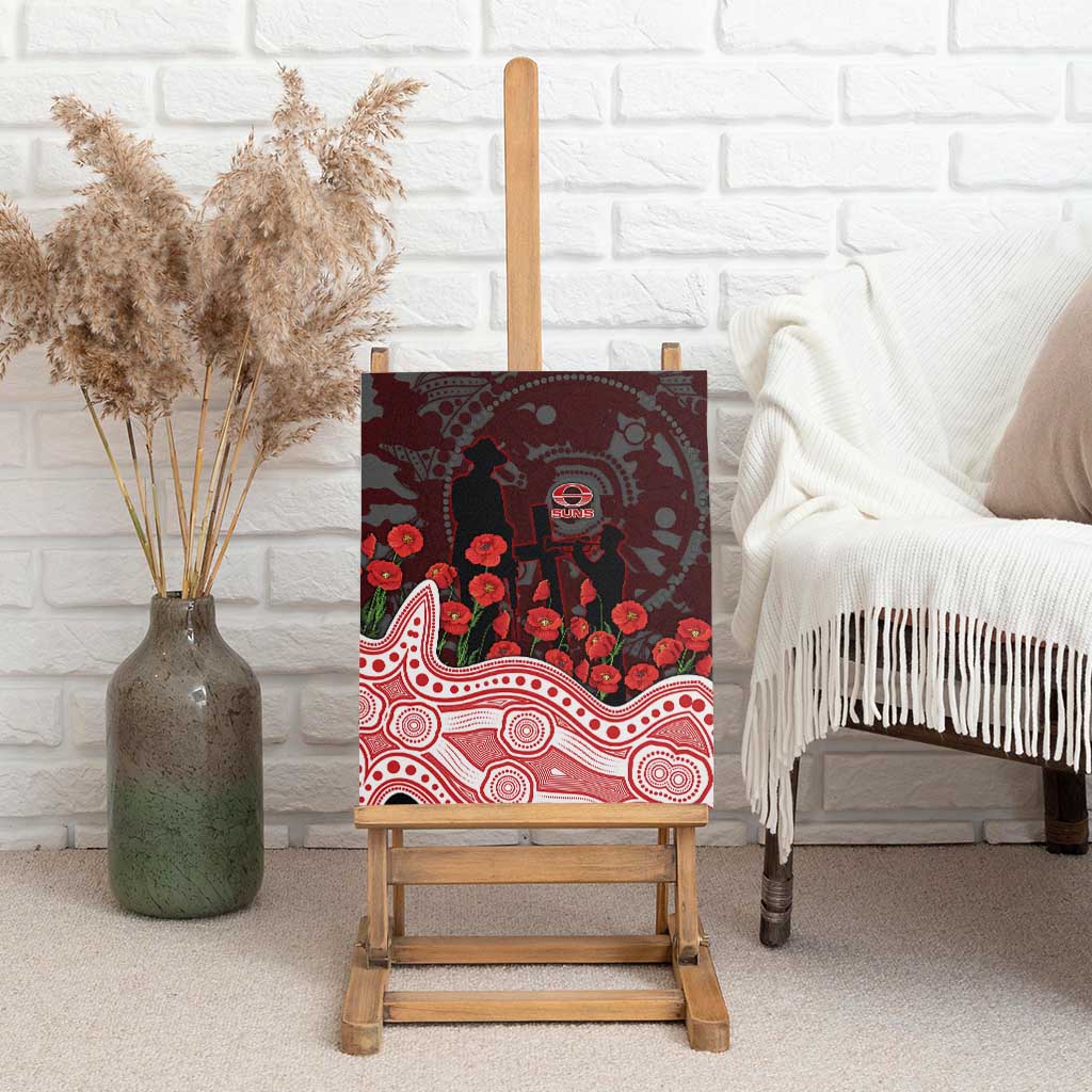 Gold Coast Suns ANZAC Day Canvas Wall Art Indigenous Dot Art with Poppy Flower Tribute