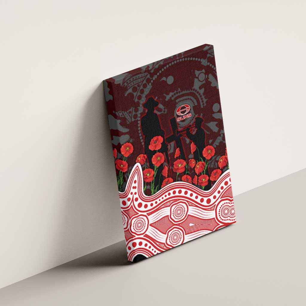 Gold Coast Suns ANZAC Day Canvas Wall Art Indigenous Dot Art with Poppy Flower Tribute