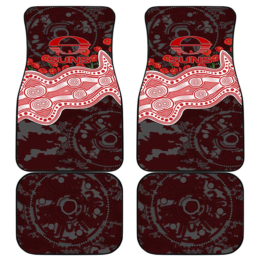 Gold Coast Suns ANZAC Day Car Mats Indigenous Dot Art with Poppy Flower Tribute