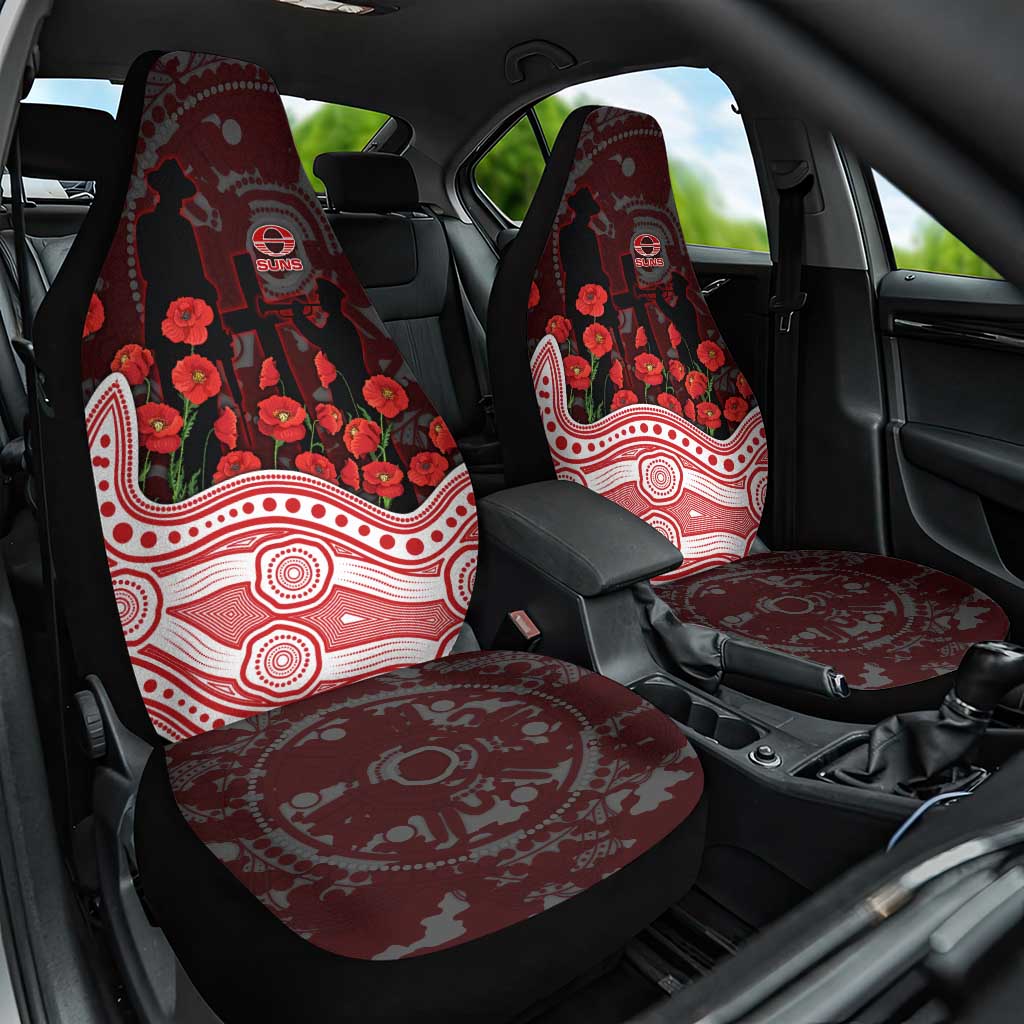 Gold Coast Suns ANZAC Day Car Seat Cover Indigenous Dot Art with Poppy Flower Tribute