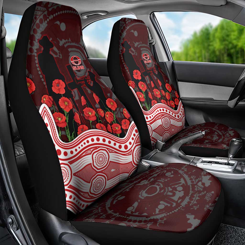 Gold Coast Suns ANZAC Day Car Seat Cover Indigenous Dot Art with Poppy Flower Tribute