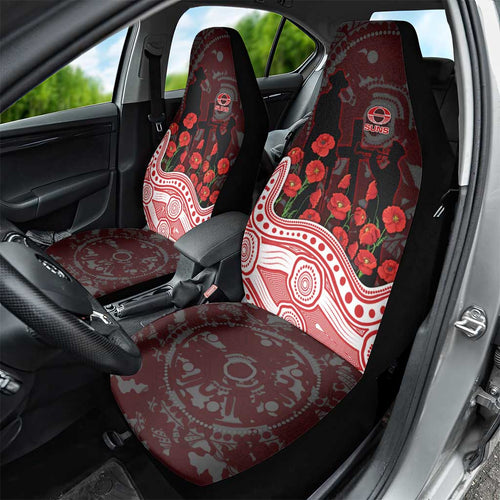 Gold Coast Suns ANZAC Day Car Seat Cover Indigenous Dot Art with Poppy Flower Tribute