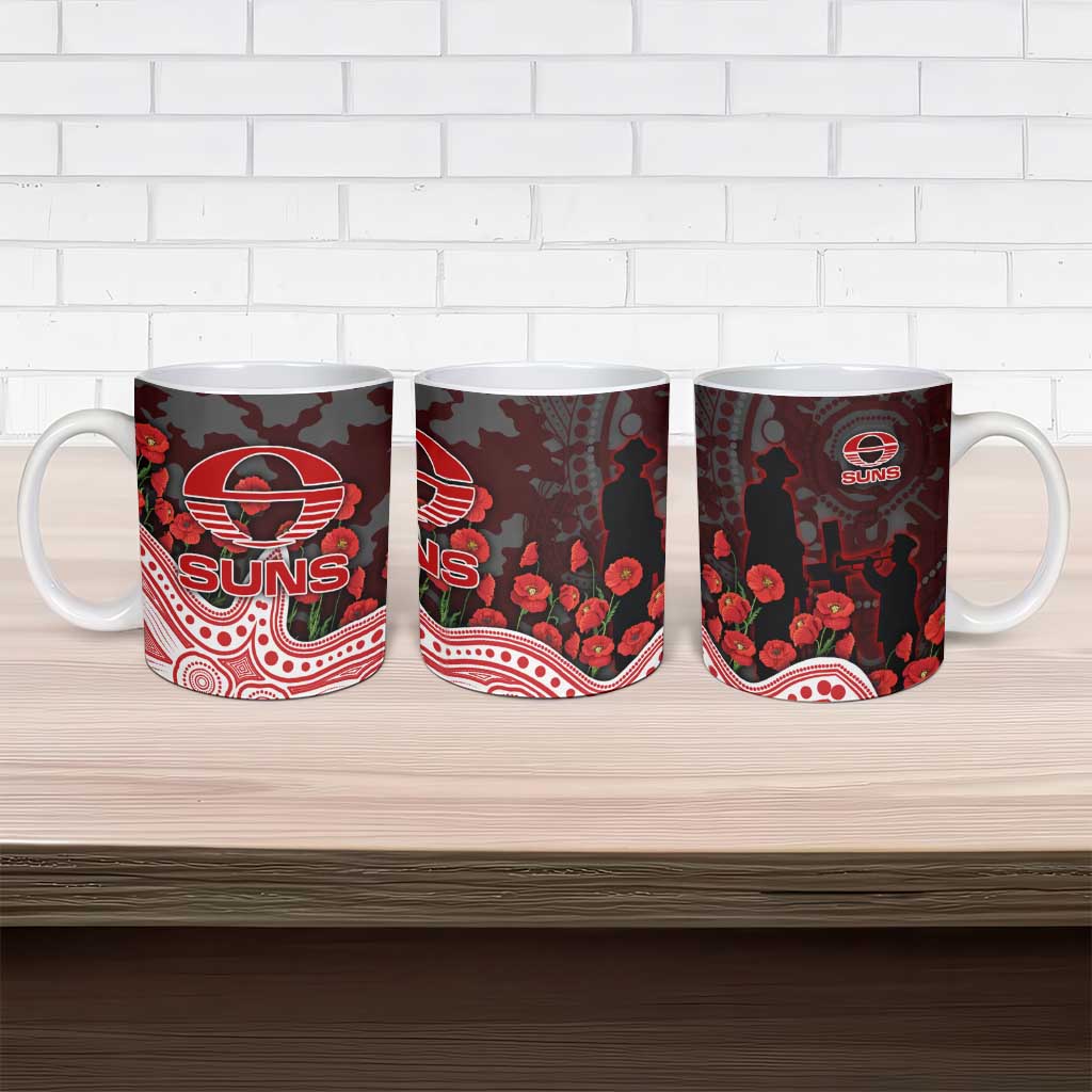 Gold Coast Suns ANZAC Day Ceramic Mug Indigenous Dot Art with Poppy Flower Tribute