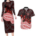 Gold Coast Suns ANZAC Day Couples Matching Long Sleeve Bodycon Dress and Hawaiian Shirt Indigenous Dot Art with Poppy Flower Tribute