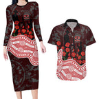Gold Coast Suns ANZAC Day Couples Matching Long Sleeve Bodycon Dress and Hawaiian Shirt Indigenous Dot Art with Poppy Flower Tribute