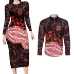 Gold Coast Suns ANZAC Day Couples Matching Long Sleeve Bodycon Dress and Long Sleeve Button Shirt Indigenous Dot Art with Poppy Flower Tribute