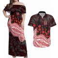 Gold Coast Suns ANZAC Day Couples Matching Off Shoulder Maxi Dress and Hawaiian Shirt Indigenous Dot Art with Poppy Flower Tribute