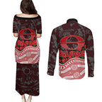 Gold Coast Suns ANZAC Day Couples Matching Puletasi and Long Sleeve Button Shirt Indigenous Dot Art with Poppy Flower Tribute