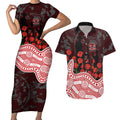 Gold Coast Suns ANZAC Day Couples Matching Short Sleeve Bodycon Dress and Hawaiian Shirt Indigenous Dot Art with Poppy Flower Tribute