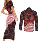 Gold Coast Suns ANZAC Day Couples Matching Short Sleeve Bodycon Dress and Long Sleeve Button Shirt Indigenous Dot Art with Poppy Flower Tribute
