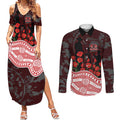 Gold Coast Suns ANZAC Day Couples Matching Summer Maxi Dress and Long Sleeve Button Shirt Indigenous Dot Art with Poppy Flower Tribute