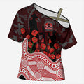 Gold Coast Suns ANZAC Day Cross Shoulder Shirt Indigenous Dot Art with Poppy Flower Tribute