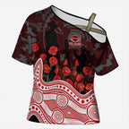 Gold Coast Suns ANZAC Day Cross Shoulder Shirt Indigenous Dot Art with Poppy Flower Tribute