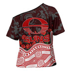Gold Coast Suns ANZAC Day Cross Shoulder Shirt Indigenous Dot Art with Poppy Flower Tribute