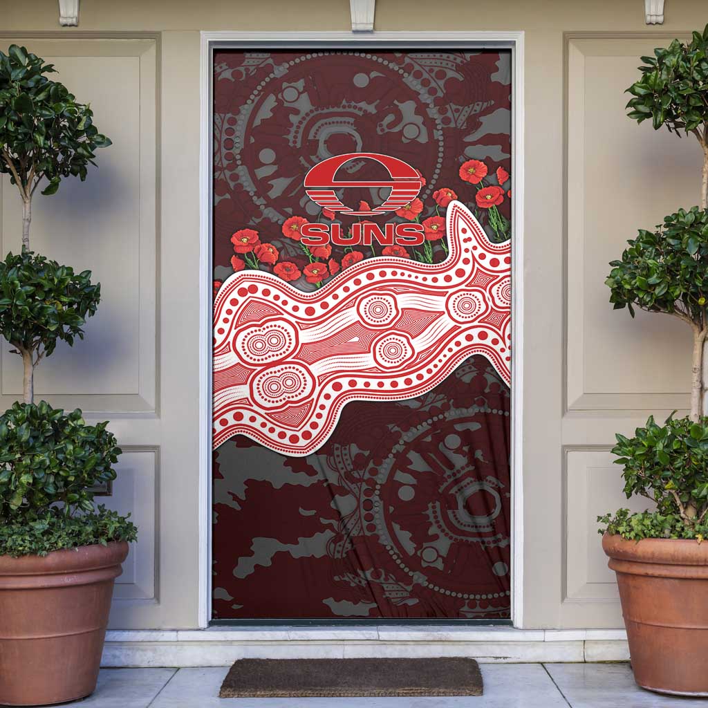 Gold Coast Suns ANZAC Day Door Cover Indigenous Dot Art with Poppy Flower Tribute