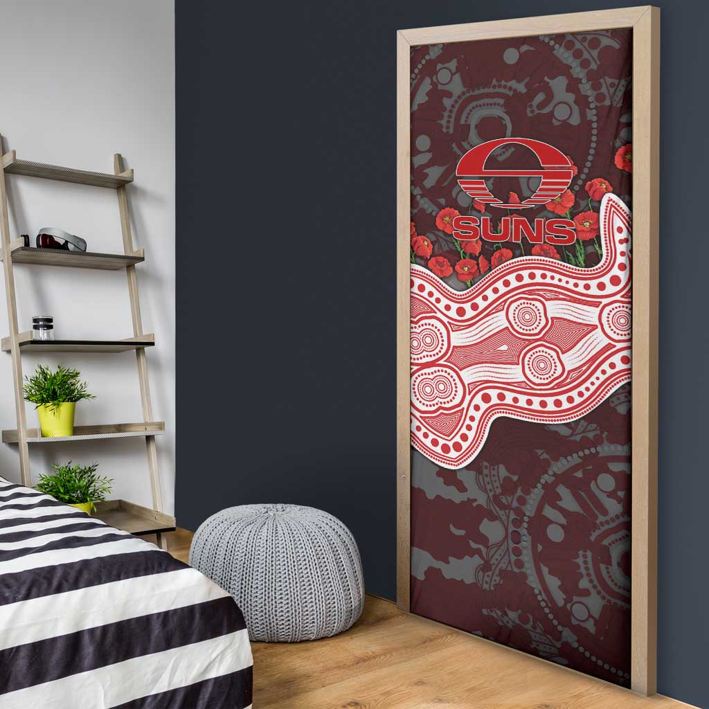 Gold Coast Suns ANZAC Day Door Cover Indigenous Dot Art with Poppy Flower Tribute