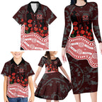 Gold Coast Suns ANZAC Day Family Matching Long Sleeve Bodycon Dress and Hawaiian Shirt Indigenous Dot Art with Poppy Flower Tribute