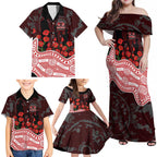 Gold Coast Suns ANZAC Day Family Matching Off Shoulder Maxi Dress and Hawaiian Shirt Indigenous Dot Art with Poppy Flower Tribute