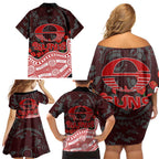 Gold Coast Suns ANZAC Day Family Matching Off Shoulder Short Dress and Hawaiian Shirt Indigenous Dot Art with Poppy Flower Tribute