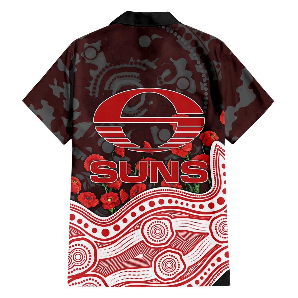 Gold Coast Suns ANZAC Day Family Matching Off Shoulder Short Dress and Hawaiian Shirt Indigenous Dot Art with Poppy Flower Tribute