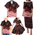 Gold Coast Suns ANZAC Day Family Matching Puletasi and Hawaiian Shirt Indigenous Dot Art with Poppy Flower Tribute