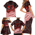 Gold Coast Suns ANZAC Day Family Matching Short Sleeve Bodycon Dress and Hawaiian Shirt Indigenous Dot Art with Poppy Flower Tribute